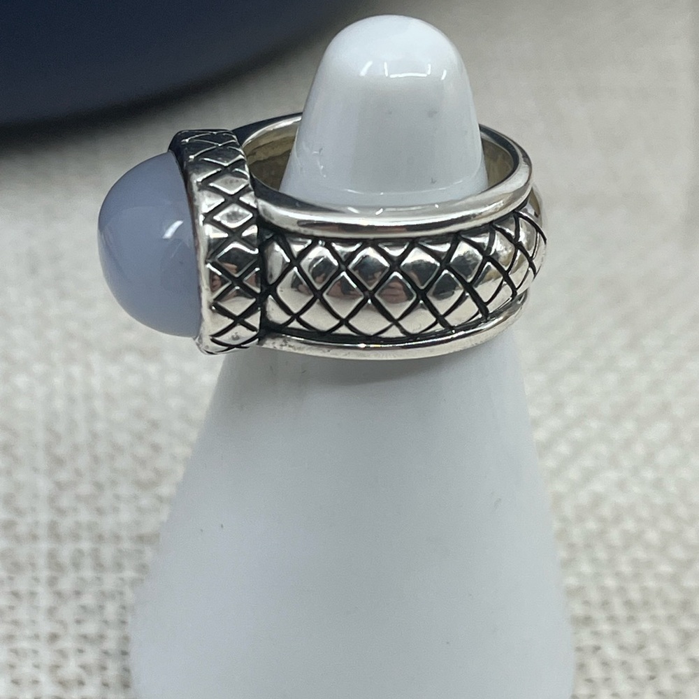 Vintage Sterling Silver Thai Ring with Blue Chalcedony – Size 4.75, 8.9g - Picture 14 of 17